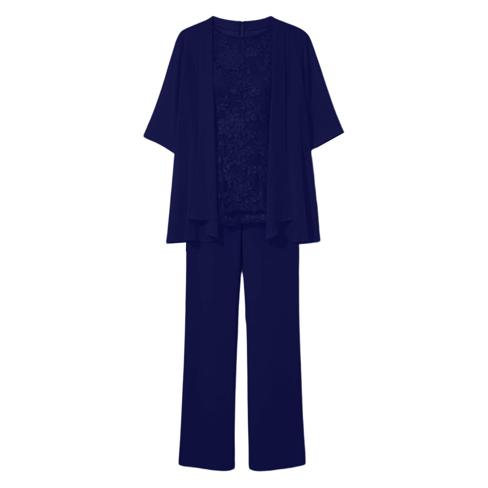 Tuta da donna a 3 pezzi, per il tempo libero, elegante, in pizzo, cardigan a maniche lunghe e pantaloni, in chiffon, per la madre della sposa, per matrimonio, cocktail, elegante abito da
