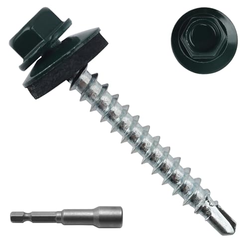JEGONFRI 250pcs #10 x 1-1/2" Green Hex Head Self-Drilling Metal