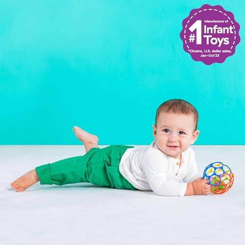 Bright Starts Oball Easy Grasp Classic Ball BPA-Free Infant Toy in Red, Yellow, Green, Blue, Age Newborn and up, 4 Inches - 4