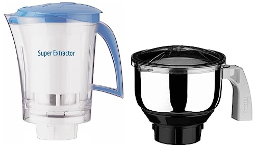 Image of Preethi Super Extractor MGA-510 1.5-Litre Leaf Jar (Blue) & Preethi MGA-509 1-Litre Jar (Steel /Transparent)
