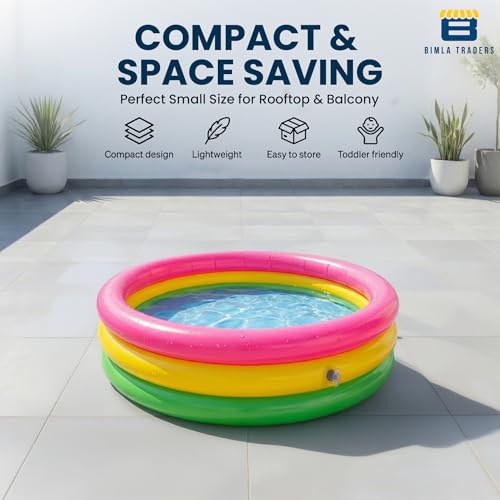 Image of Btag Premium Inflatable Family Swimming Pool for Kids & Adults | Extra-Large 24x6 inch 2 Feet 3-Layer Striped Bath Tub Without Pump for Home & Outdoor Use