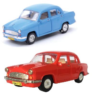Image of Made of Non Toxic Plastic Toys Combo of 2 Ambassador Car, Pack of 2, Pull Back Action Toys, with Soft Edges Around 15 CM in Length & 100 gram. Color. (Colour Mix)