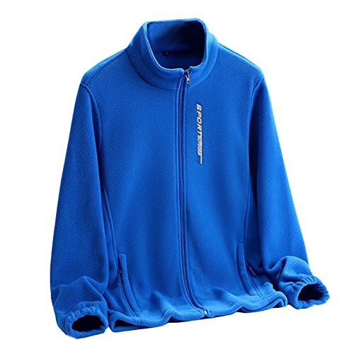 OCCOKO Chaqueta de manga larga con cuello levantado y cremallera abrigo con bolsillo Chaqueta Fina (Blue, XXXXL)