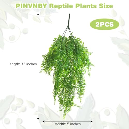 Image of PINVNBY Reptile Plants Hanging Fake Vines Boston Climbing Terrarium Plant with Suction CupA‚ for Bearded Dragons Lizards Geckos Snake Pets Hermit Crab and Tank Habitat Decorations-2pack