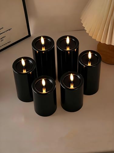 Image of Gmnee 3 inchx4 inch Outdoor Waterproof Flameless Candles with Remote Timers Plastic | 2 Pack Battery Operated Candles, LED Candles, Electric Fake Pillar Candles for Patio, Porch, and Lanterns Decor (Black)