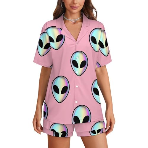 Women Girls Cotton Pajama Set, Pants and Short Sleeve T-Shirt Sleep Set