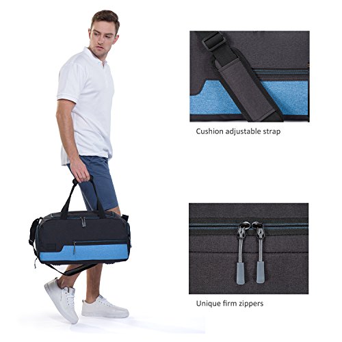 MarsBro Water Resistant Sports Gym Travel Weekender Duffel Bag with Shoe Compartment Black/Blue
