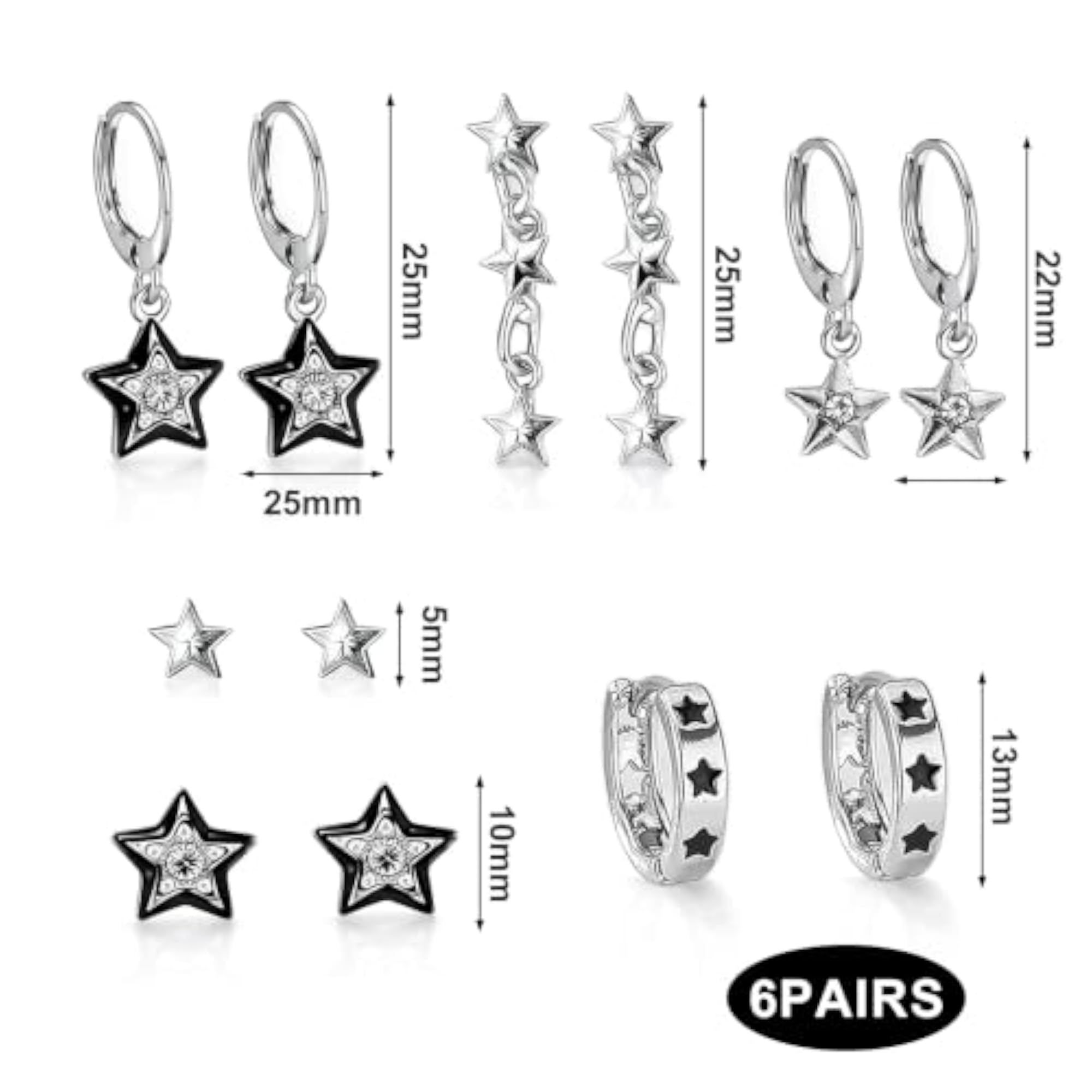 12Pcs Y2K Silver Earrings Set with Sparkling Rhinestones