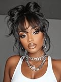 UNICE Pre Everything Curtain Bangs Wig Loose Wave 7x5 Lace Bye Bye Knots Glueless Wigs Human Hair Pre Plucked Pre Cut Bleached Knots Ready to Wear Wig Natural Black Color 180% Density 18 Inches