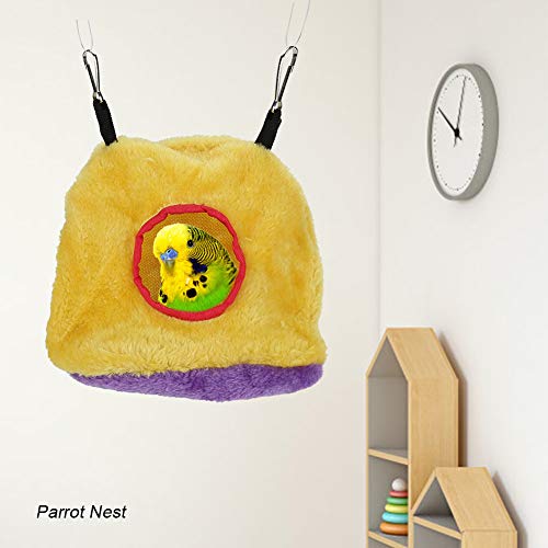 Mbeysaq Ninho de papagaio à prova de vento quente rede de pelúcia balanço cama caverna para animais