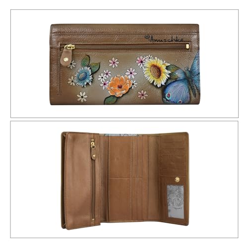 Anuschka Women’s Hand-Painted Genuine Leather RFID Blocking Three Fold Wallet - Butterfly Blooms Bronze4