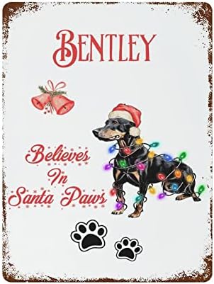 Believe in Santa Paw Tin Signs Merry Christmas Dogs Cats Paw Tin Plaque Plate Retro Vintage Metal Signs Customized Outdoor Vintage Wall Decor Art 12"x16"
