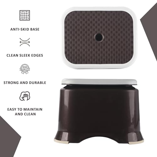 Image of Heart Home Pack of 2 Anti-Slip Bathroom Stool for Bathing | Comfortable Indoor & Outdoor Machiya for Sitting | Durable Adults Bath Stool & Patla Chair for Home | Check Ultra 10- Brown