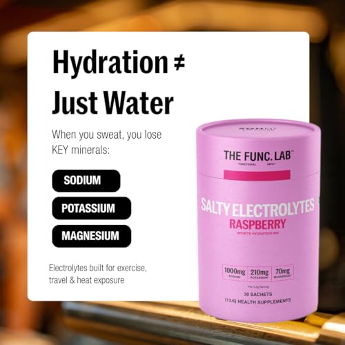 Image of The Func. Lab Daily Electrolytes - Salty Raspberry | 30 Sachets | Instant Hydration Powder with Sodium, Potassium, Magnesium | Sugar-Free, No Preservatives | Instant Energy, Performance & Recovery Drink