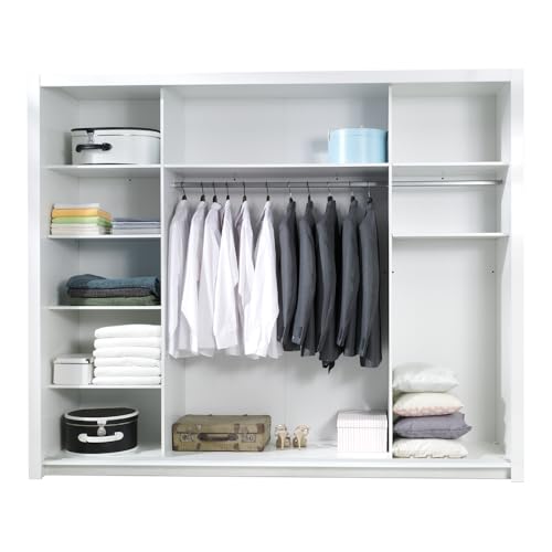 Lomadox Schlafzimmer Set 5-teilig mit Bett 160x200cm, 2 Nachttische, Schwebetürenschrank 258cm, Kommode in weiß Hochglanz – Bild 3