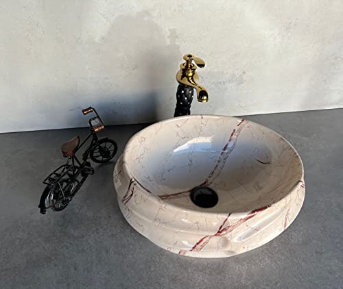 Image of Designer Glossy Finish Ceramic Art Table Top Wash Basin For Bathroom | Collapsible Countertop Washbasin (Black White Glossy Art, 16 x 13 x 6 Inch)