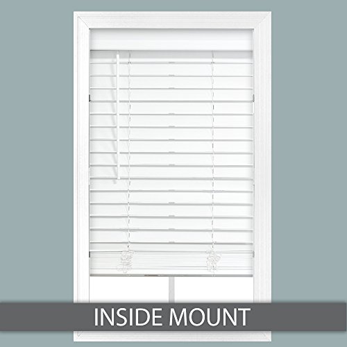 2-Inch Faux Wood Cordless Room Darkening Blinds For Windows - Starting At $19.97 - (Over 500 Add'l Custom Sizes) Faux Wood Blinds, Window Blinds Cordless, White - 35" W X 60" H #TOP1