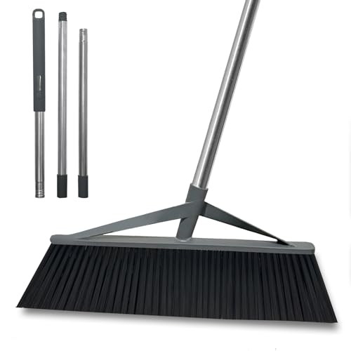 Xifando 17.7inch Wide Large Broom for Sweeping Indoor or Outdoor, Whole Length 57inch Long Handle Heavy Duty Broom with Soft Bristle