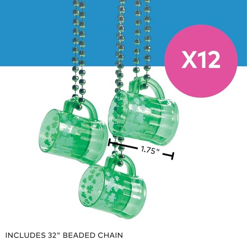 Fun Express Set of 12 Pieces Shot Glass Bead Necklaces, Holds 1 oz, St. Patrick's Day and Mardi Grad Party Supplies, Green — view 4