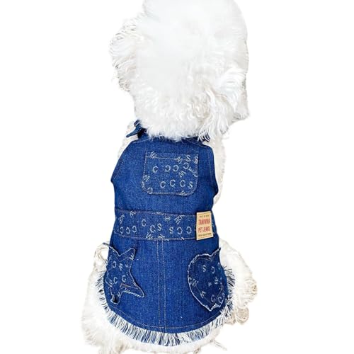 JPETTOかわいい ペットデニム服 春夏秋 ペット服 犬服 ワンピース 春秋 猫服 犬の洋服 スカート レース ドレス 蝶?び お姫様 お正月 祝い 記念撮影 小型犬 中型犬 お散歩25-1580UYNY-SネイビーS