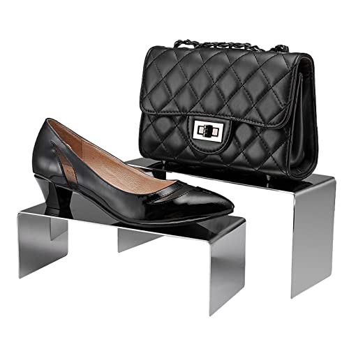 Kdyzs+ Purse Display Stand Silver Shoe Rack 2 Steps Stackable Handbag Display Holder Stands,Free Standing Shoe Rack, For Retail Store Countertop Display Risers #TOP1