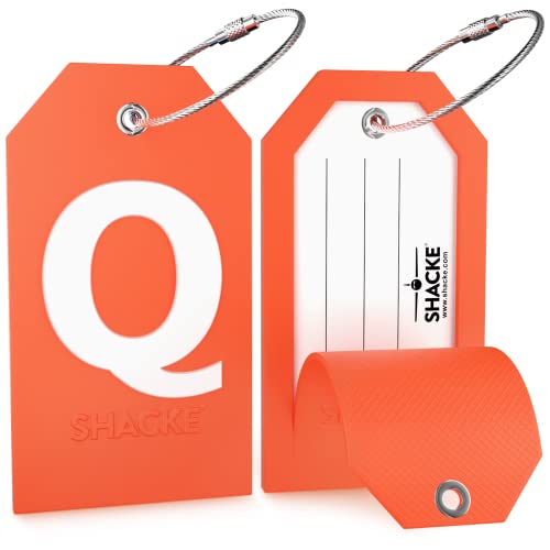 Image of Initial Luggage Tag with Full Privacy Cover and Stainless Steel Loop - (Letter Q)