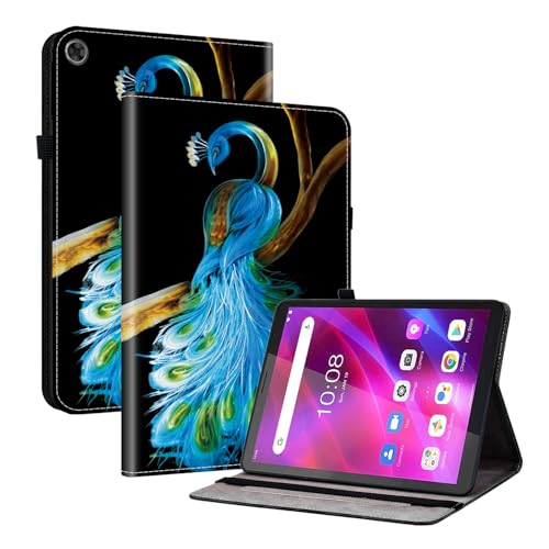 TEDTIKJT Funda para Lenovo Tab M7 3rd Gen 7 Pulgadas 2021 Tableta Carcasa Flip PU Cuero Protectora con 2-Ranura Tarjetas Función de Soporte Carcasa para Lenovo Tab M7 3rd Gen,Pavo Real Azul