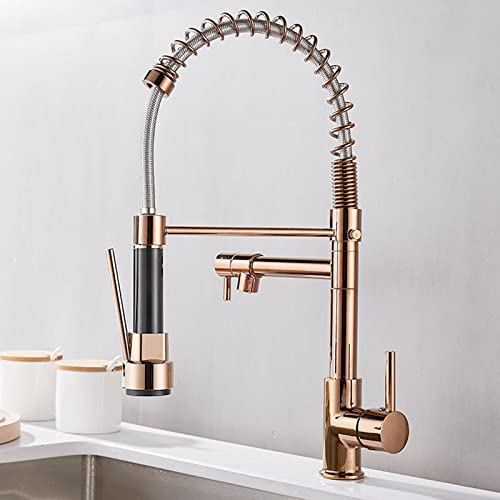 Grifo de cocina con pulverizador extraíble, giro de 360°, cobre sin plomo, grifo mezclador flexible de una sola manija, 2 modos de pulverización para cocinas modernas