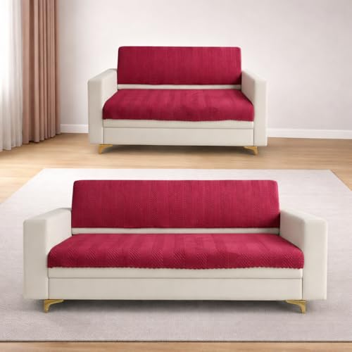 Image of Homerz Premium Velvet Sofa Cover Panel | Soft & Velvety Fabric | Rich Vibrant Colours | Sofa Protector for Living Room (Maroon, 5 (3+2) Seater, Seat Cover with Backrest)