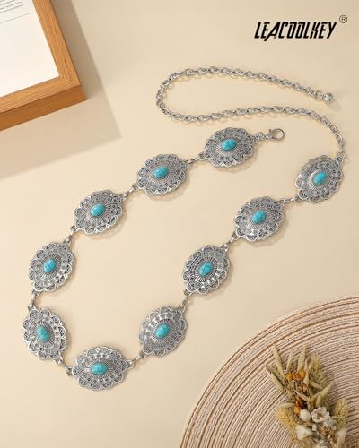 Image of LEACOOLKEY Western Concho Belt for Women Cowgirl Boho Waist Chain Belt for Dresses Jeans Pants