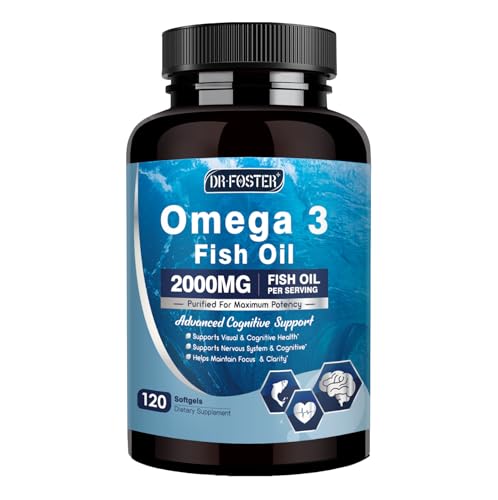 DRFOSTER Omega-3 Fish Oil 2000mg, Extra-Strength DHA + EPA Omega 3 Supplements with PS & Vitamin E for Brain, Cognition, Heart Health, Suatainably Sourced, 120 Softgels
