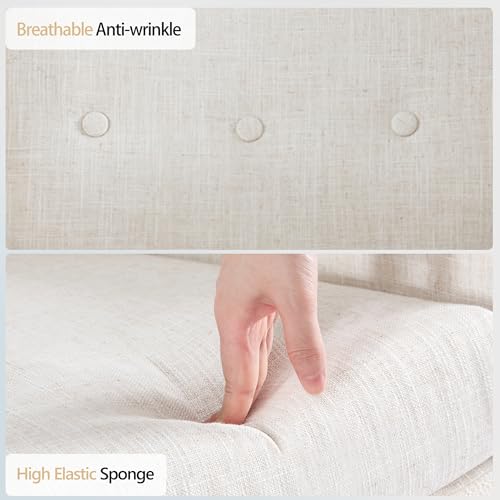 HUIMO Upholstered Accent Chairs Set of 2,Button-Tufted Reading Comfy Living Room Chair with Wooden Legs,Mid Century Modern Chair with Linen Fabric,Club Chair Comfy Arm Chairs for Bedroom,Beige - Image 6