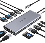 USB C Docking Station Dual Monitor for Dell HP, Laptop Docking Station USB C Hub to 2 HDMI,Displayport,Ethernet,4 USB,2 USBC,PD,SD/TF,3.5MM for Lenovo,Surface,MacBook Laptops