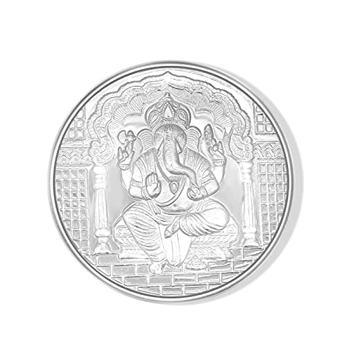 Prishasilvostyle 1 gm Silver Ganpati Coin 999 Pure Hallmarked Round Coins, Shree Word at Reverse Side