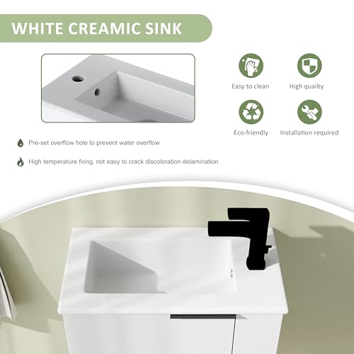Calieton 22" Bathroom Vanity with Sink, 22 Inch Floating Bathroom Vanity for Small Space, Modern Bathroom Vanity, White Wall Mounted Cabinet Set（002） - Thumbnail 3