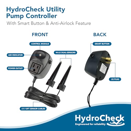 Image of HC7000v2 Electronic Utility Sump Pump Float Switch: Automatic Turn On /Off, Hi-Lo Dual Sensors and Built-in Alarms | Versatile and Adjustable with 12ft Sensor Cables, Made in the USA