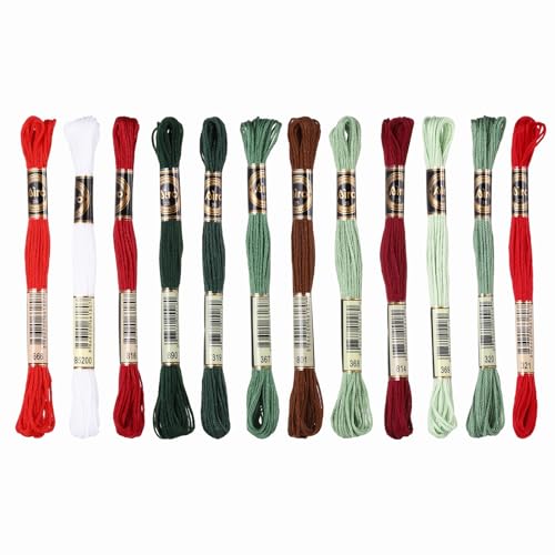 Image of PATIKIL 12 Skeins Embroidery Floss Polyester Embroidery Threads Bracelets String for Cross-Stitch Hand Embroidery, Red /Green