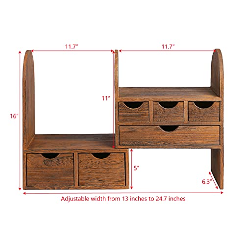 Ikee Design Large Extendable Wooden Desktop Organizer For Office Supplies, Book Storage Shelf Rack, Expandable Stationary Compartment Holder #TOP1