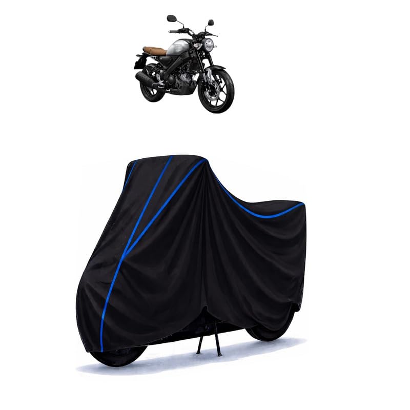 Image of XSR155 STD Bike Cover Water Resistant Universal Motorcycle Rain | Heavy Duty UV Protection, Dust, Scratch Indoor Outdoor All Weather with Black Blue Piping Elastic