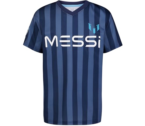 Image of Messi Boys' Lifestyle Short Sleeve Top, Loose-fit V-Neck Shirt with Logo, Comfortable