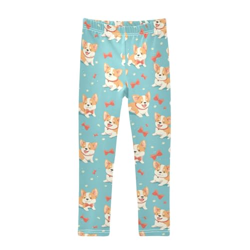 Funny Corgi Girls' Leggings Toddler Doodles Bows Kids Yoga Pants Dance Active Tights 4T