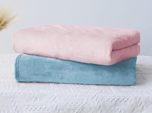 Image of Amazon Brand - Umi Super Soft Single Layered Flannel Baby Blanket - Pink & Aqua | Cozy & Breathable | Warm, Soft, and Comfortable | Perfect for Newborns | Unisex Design for Boys & Girls (Pack of 2)