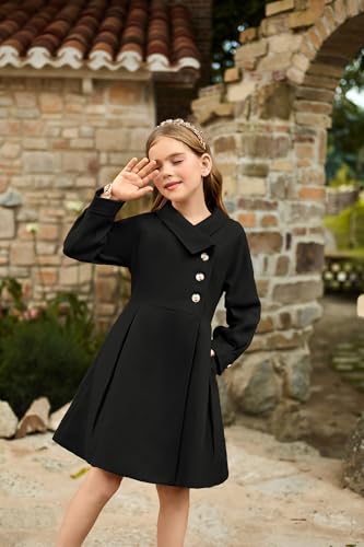 GRACE KARIN Girls Dress Coat Kids Wool Lapel Long Button Jackets Fall Winter Outerwear Peacoat with Pockets 5-12Y4
