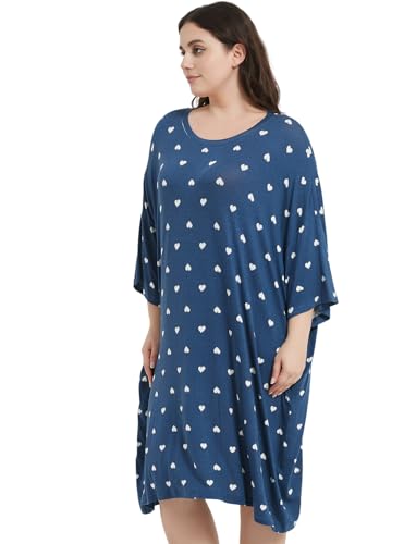 Image of KFUBUO Plus Size Nightgowns for Women Oversized Sleep Tshirts Dress Short Sleeves Sleepwear With Pocket Fit S-5XL