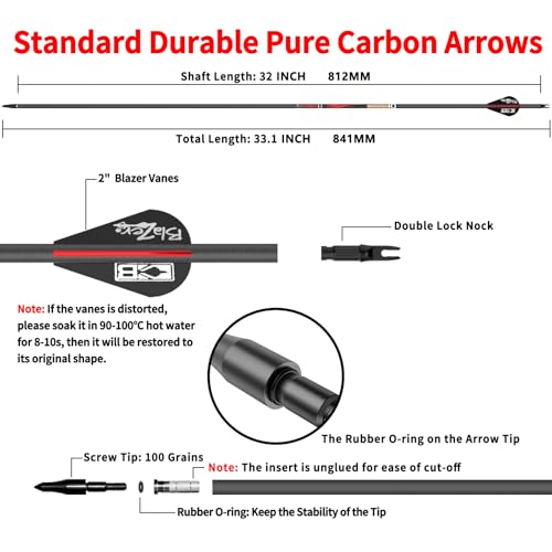 Image of sanlida 100% Pure Carbon Hunting Arrows, Olympic-Grade 10 Spines Deflection (Unique), 0.001 inch /0.003 inch /0.006 inch Straightness, Buy 12 Get 12 Free /Buy 6 Get 6 Free, for Compound & Recurve Bows (12 /24PCS)