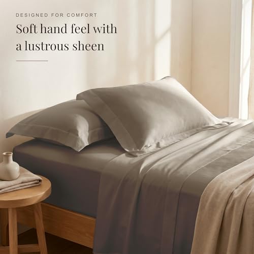 Image of Huesland Premium 100% Pure Cotton Luxe Soft Touch 300 Thread Count Bedsheet for Double Bed King Size with 2 Pillow Covers | Dessert Taupe | 108 x 108 inches