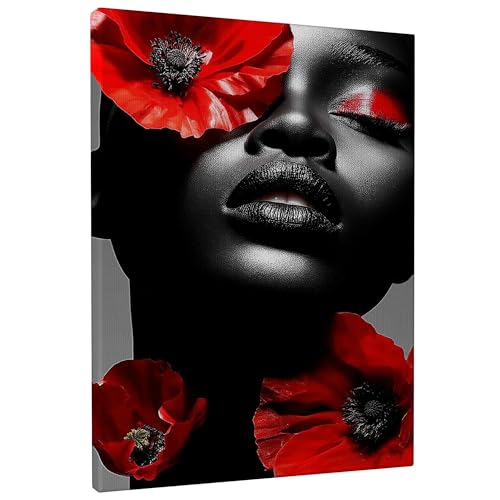 Red Poppy Flower Canvas Wall Art, Bold Red Floral Abstract