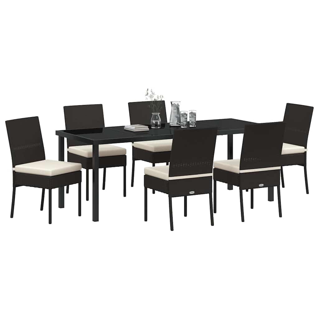 vidaXL Set da Pranzo per Giardino 7 PCS Nero Poly Rattan, Set da Pranzo per Giardino e terrazza, Rettangolare, Moderno, Resistente ai Raggi UV, per divertirsi all'aperto