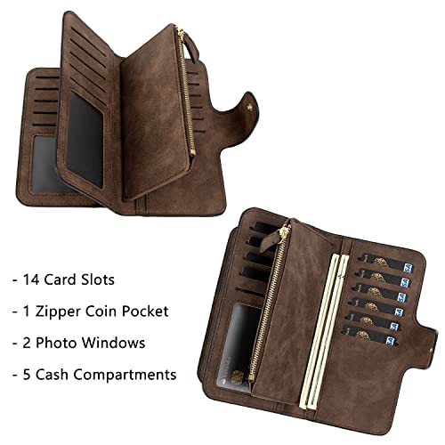 RFID Blocking Women Wallet Purse Soft Vegan Leather Trifold Multi Credit Card Holder Organizer Ladies Clutch (Coffee)4