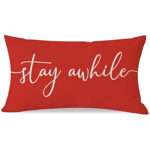 PANDICORN Modern Farmhouse Pillow Covers 12x20 with Words Stay Awhile